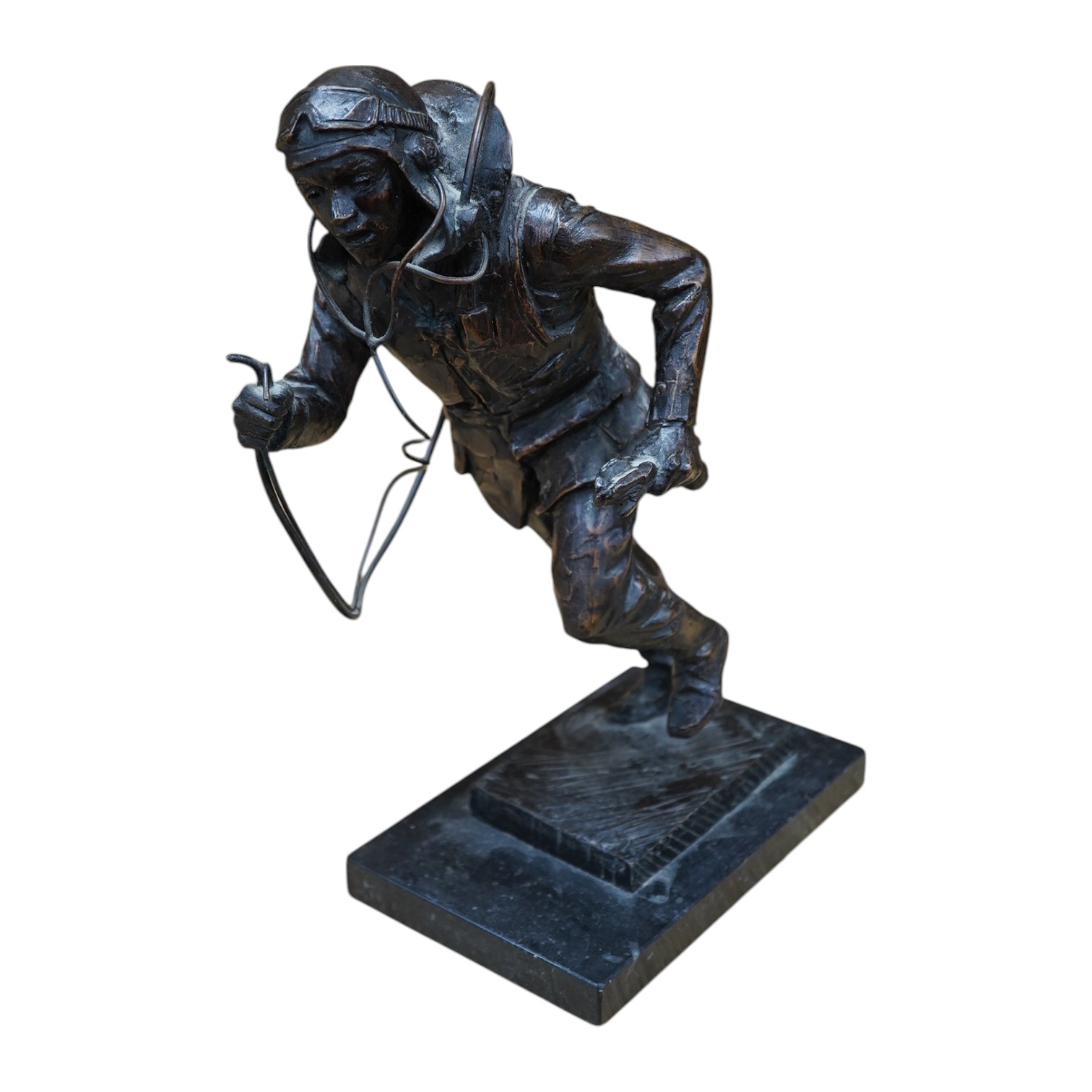 James Butler (b.1931), a bronze study of a WW2 airman, ‘Scramble’, signed, 33cm high. Condition - good